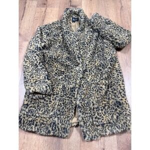 Stoosh Womens Leopard Print Faux Fur Teddy Coat Jacket Tan Black Size Large